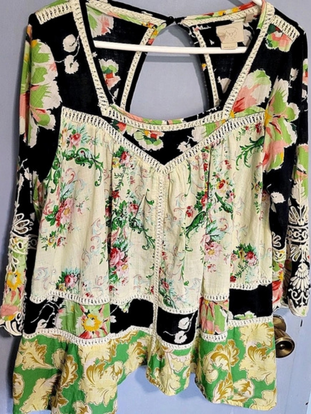 Vanessa Virginia Floral Embroidered Tunic Blouse Sz Large
